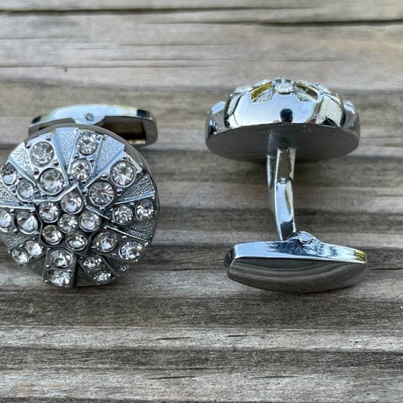 Cuff Links Men Shirt Crystal Accent Studd Cufflink Silver Tone Cuff link - Picture 7 of 12